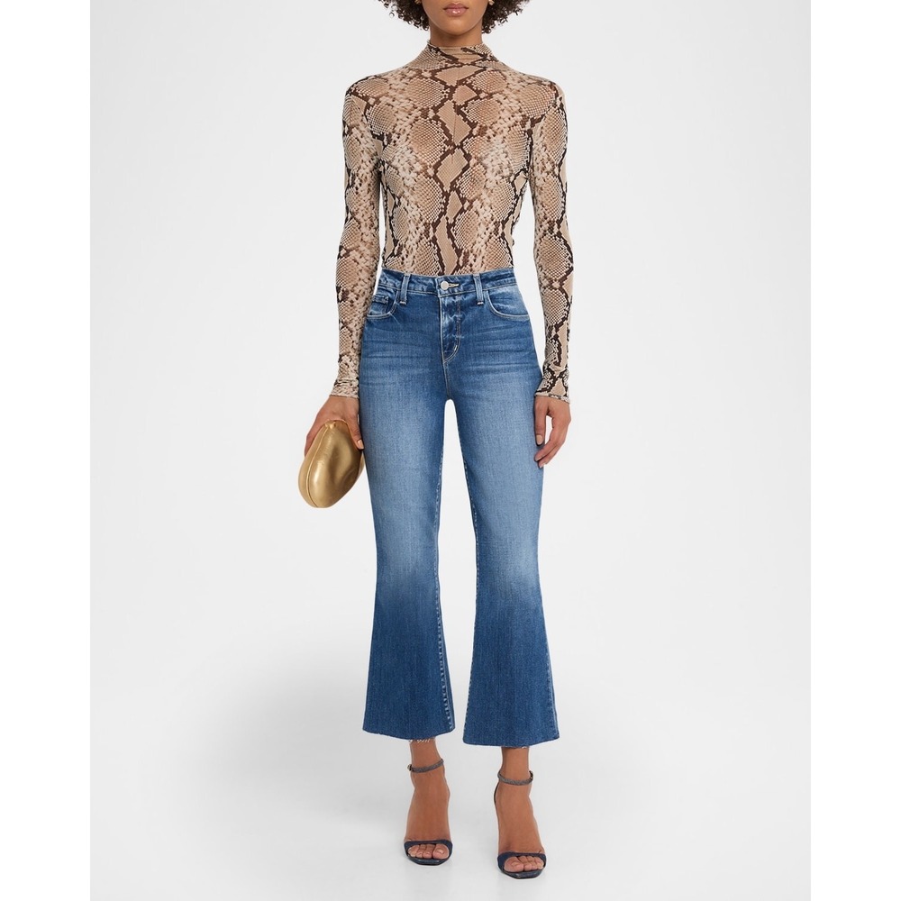 L'AGENCE Kendra High Rise Flare‎ Jeans Toledo Blue Raw Hem 24 Chic Sexy Stretch